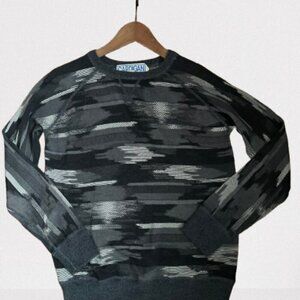 Vintage CARDIGAN Pullover Knitted Merino Wool Camo Sweater Black White - XSmall